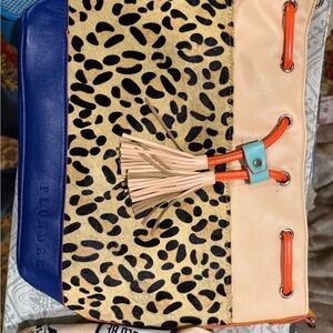 Plunder Blue and Tan Leopard Purse